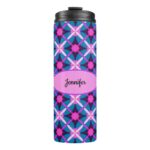 Retro Geometric Design in Pink, Purple and Blue - Thermal Tumbler